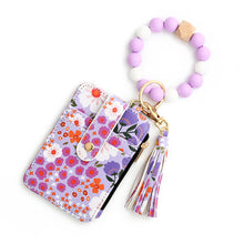 Load image into Gallery viewer, Floral leather small wallet with keychain and bracelet