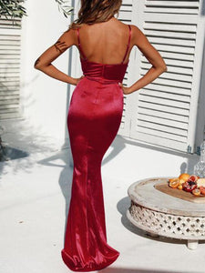 NEW Christmas Sexy Plain Spaghetti Strap Sleeveless Bodycon Long Dress