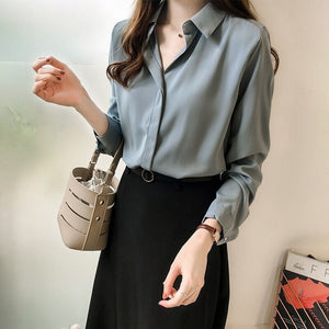 Women Solid Color Chiffon Shirts