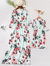 Load image into Gallery viewer, NEW Casual Floral Round Neck Three Quarters Sleeve Mommy And Me Matching Dresses