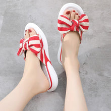 Load image into Gallery viewer, Fashion Open Toe Wedges Bowties Stripe Slides Slippers