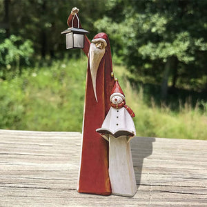 Santa and Snowman Sculpture with Solar Lantern