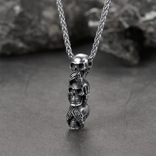 Load image into Gallery viewer, Speak No Evil, Hear No Evil, See No Evil Skulls Necklace For Men