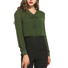 Load image into Gallery viewer, Chiffon Long Sleeve Bow Shirts