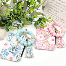 Load image into Gallery viewer, Floral leather small wallet with keychain and bracelet