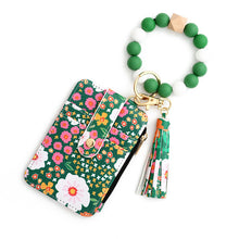 Load image into Gallery viewer, Floral leather small wallet with keychain and bracelet