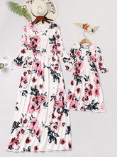 Load image into Gallery viewer, NEW Casual Floral Round Neck Three Quarters Sleeve Mommy And Me Matching Dresses