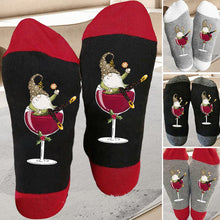 Load image into Gallery viewer, 🧦Christmas Gnome Wine Glass Unisex Crew Socks🧦