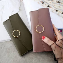 Load image into Gallery viewer, Women Long Pu Leather Zipper Metal Circle Decor Wallet