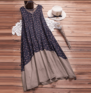 New Sexy Round-Neck Bohemian Sleeveless Print Dress