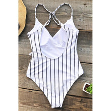 Load image into Gallery viewer, Black&amp;White Stripe One-Piece Swimsuit