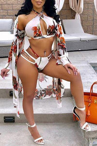 High Leg Halter Bikini & Beach Robe Swim Cover Up.i