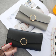 Load image into Gallery viewer, Women Long Pu Leather Zipper Metal Circle Decor Wallet